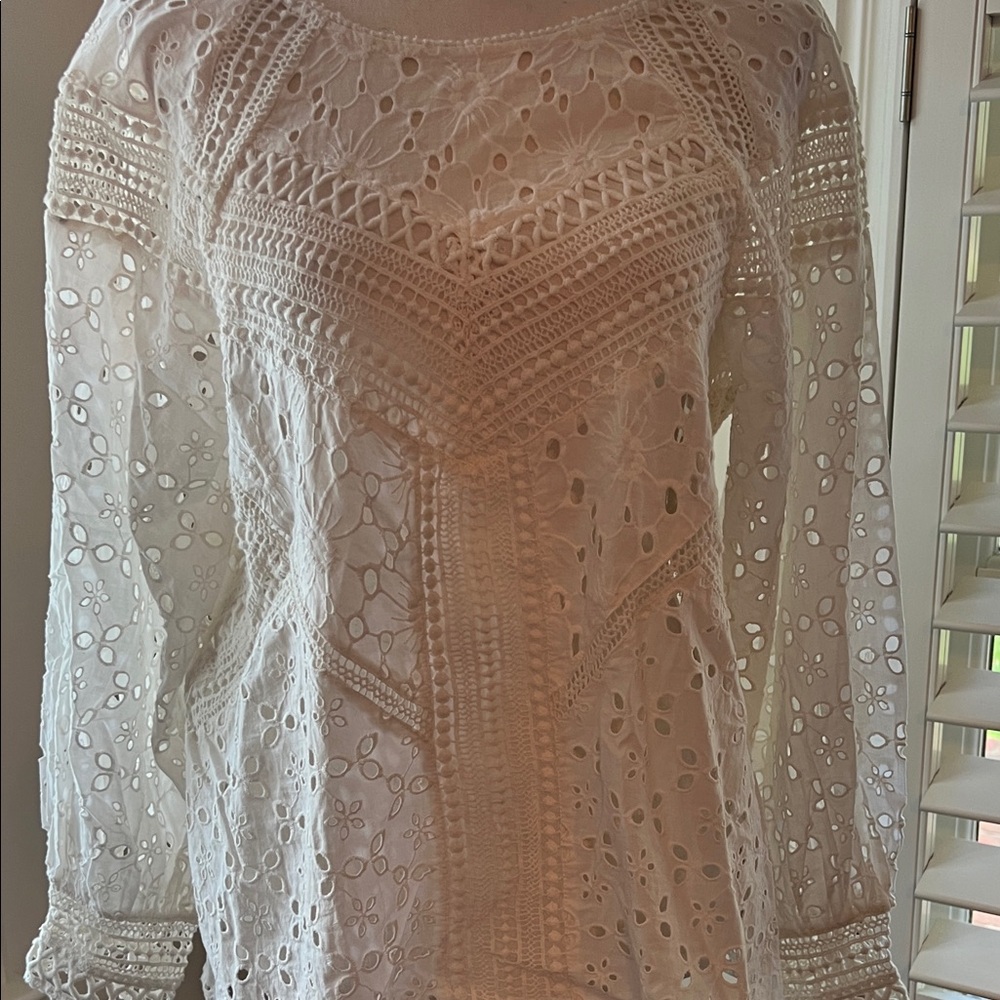 Anthropologie Off-White Lace Long Sleeve Blouse